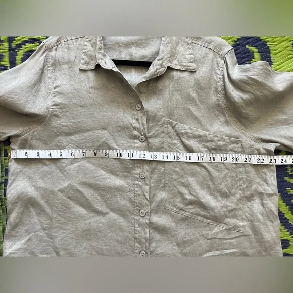 Zara 100% Linen Taupe Gray Lightweight Boxy Shirt Size Large Button Down Casual - Picture 9 of 11